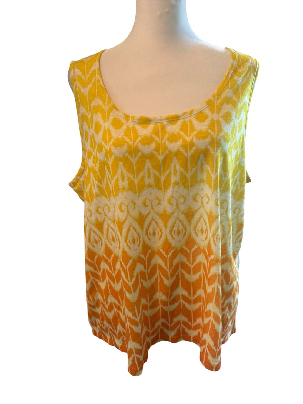 Women’s Cato Yellow and Orange ombré Patterned Scoop Neck Tank EUC Size 18/20W